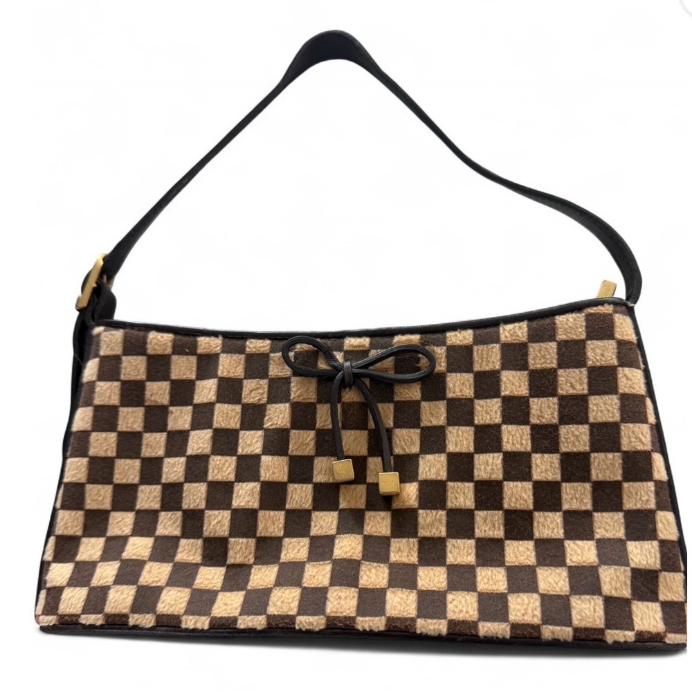 Checkered Brown and Tan Shoulder Bag